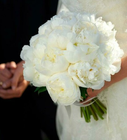 white, bouquet and peonies