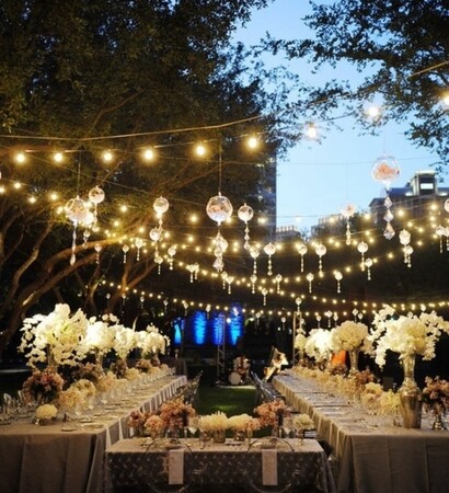 fairy lights, lanterns and wedding decorations