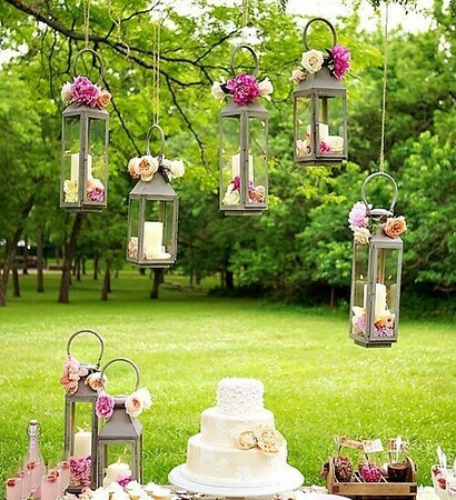 lanterns, fairy lights and hanging decorations