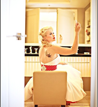 tattoo, bride and dress