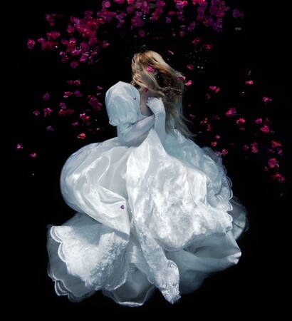 girl, flowers and water