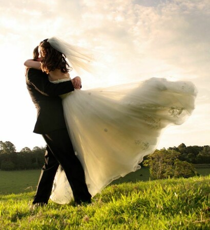hug, bridal and gown