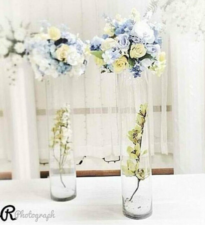 blue, centerpieces and vase