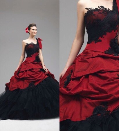 black, gothic wedding dress and ruby