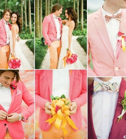 pink suit, groom and confetti.co.uk