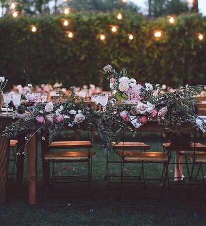table setting, green and glasses