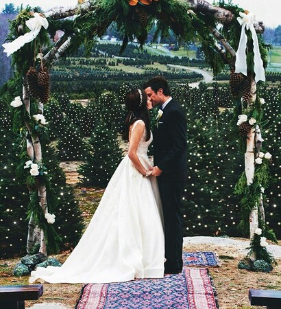 bride, groom and tree