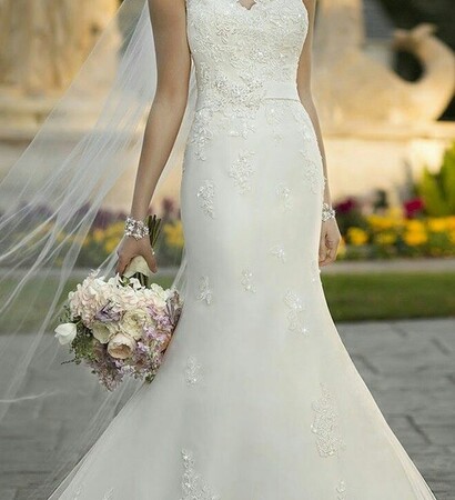 wedding arrangements, lovely girl and wedding dress