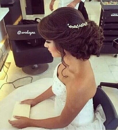 hairstyle, bride and wedding dress