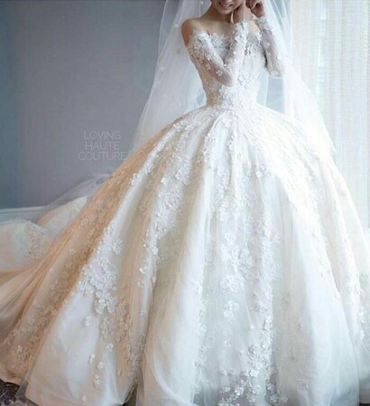 princess gown, wedding dress and white