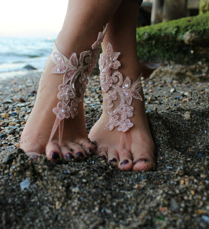 shoes, bridal anklet and lace shoes