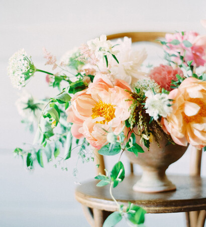 bouquet, coral and peonies