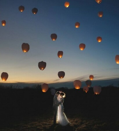 romantic, sky and wedding photo