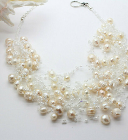 airy necklace, crochet jewelry and seed beads