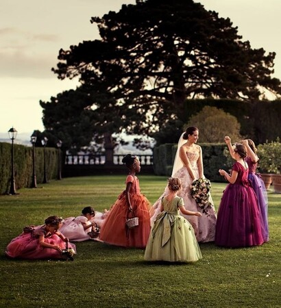 bride, flower girls and bride's maids