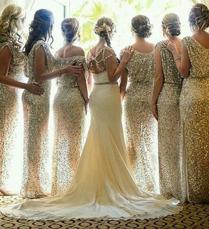hairstyle, glittery dress and wedding photography