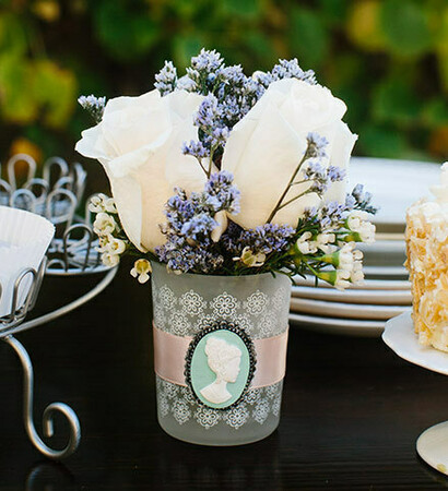 english garden, party favors and candle