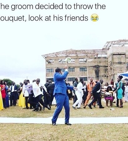 friends, bouquet and groom