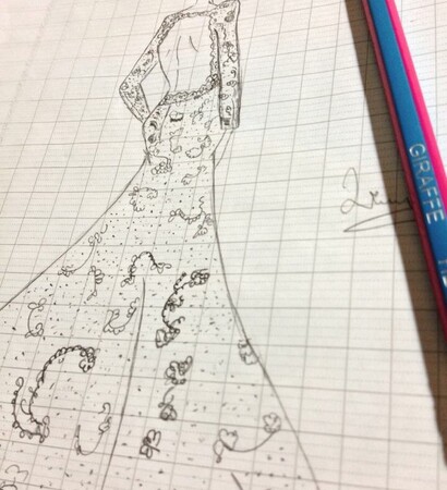 black and white, wedding dress and sketch