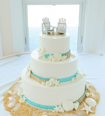 beautiful, beach themed wedding and cake
