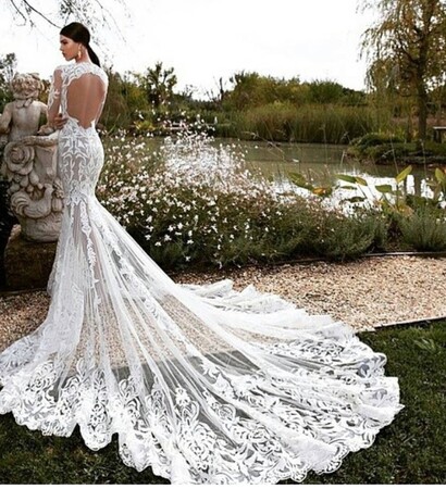 white gown, wedding gown and lace dress