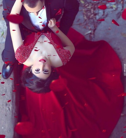 red, dress and women