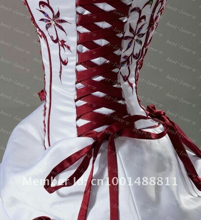 red and white, corset and ribbon