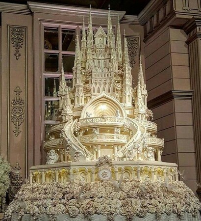 castle, beauty and the beast and cake