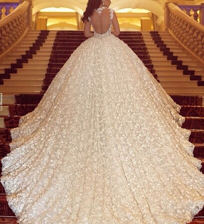 gown, wedding dress and train