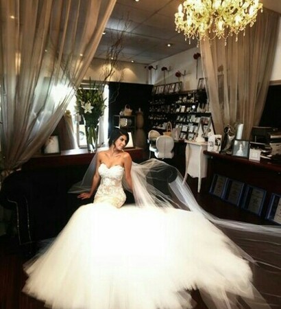 white, traine and dress
