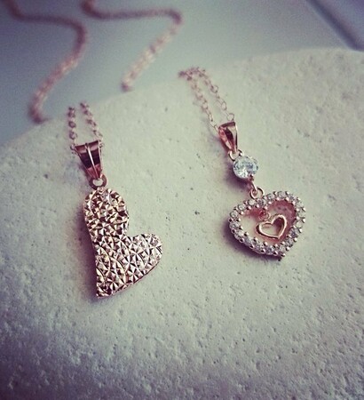 rose gold filled necklace, heart pendant and black heart necklace