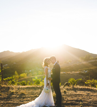 groom, bride and vineyard