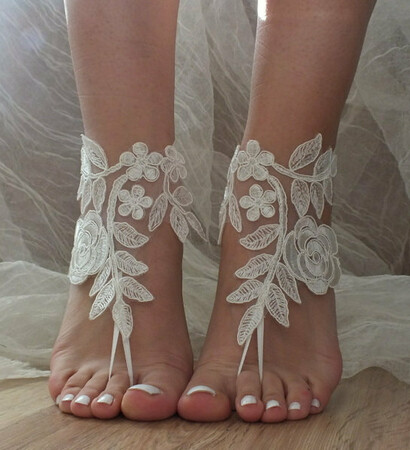 lace sandals, ivory lace anklet and lace barefoot
