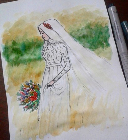 watercolor, hijab and art