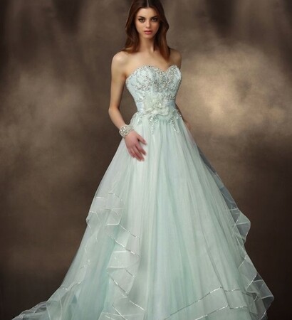 mint green, long dress and wedding dress