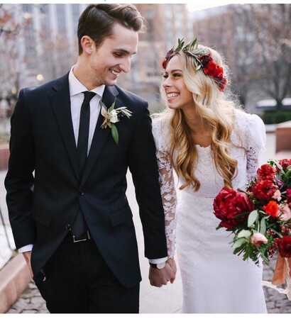 marriage, red flowers and bohemian