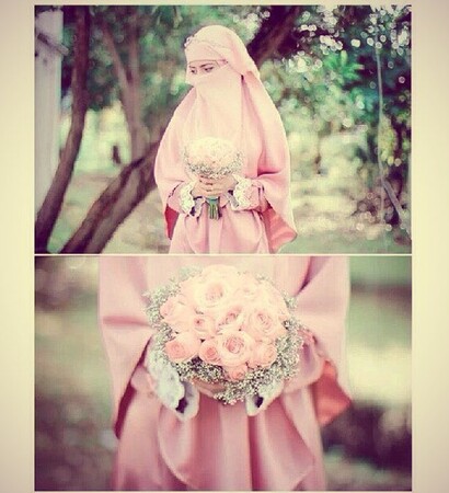 bride, hijab and pink