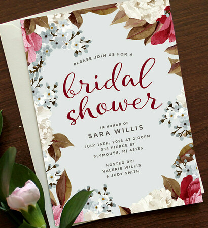 botanical invitation, wedding shower and etsy