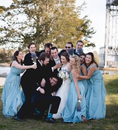 wedding party, dresses and happiness