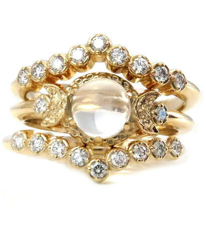 priestess, art deco engagement and diamond moonstone