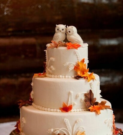 leaves, wedding cake and owls