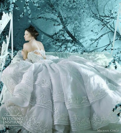 wedding dress, michael cinco and white wedding dress