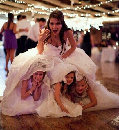 fun, bride and girl
