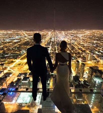 lights, chicago and couple