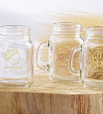 mason mug, glassware and wedding details