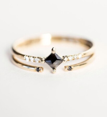 yellow gold, black and white diamond and wedding ring