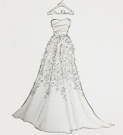 gown drawing, dress and wedding present