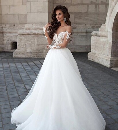 wedding dress, bride and tulle dress