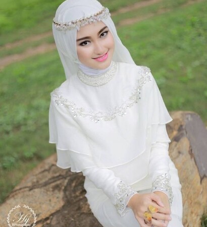 muslim bride, wedding dress and girl