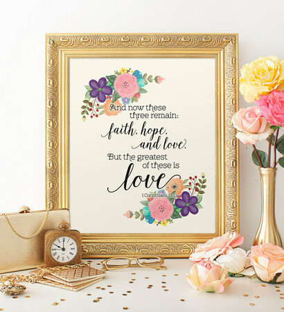 love art print, 1 corinthians 13 and bible verse print